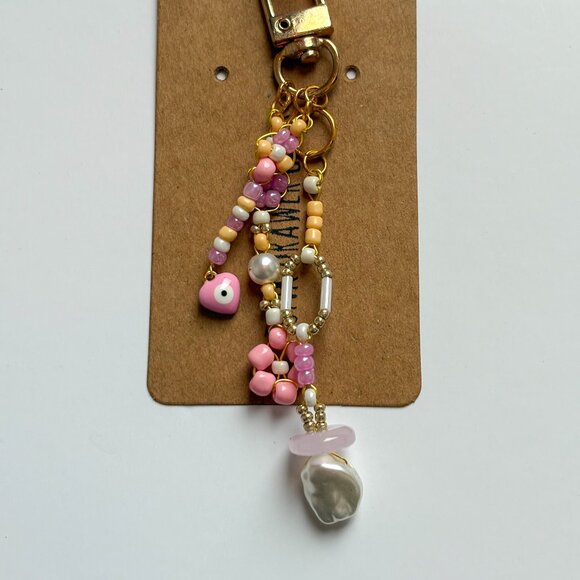 Handmade Pink Beaded Keychain - Picture 2 of 3